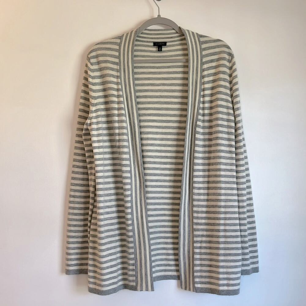 Talbots Striped Open Front Longline Cardigan Sweater Size M Nylon Lambswool